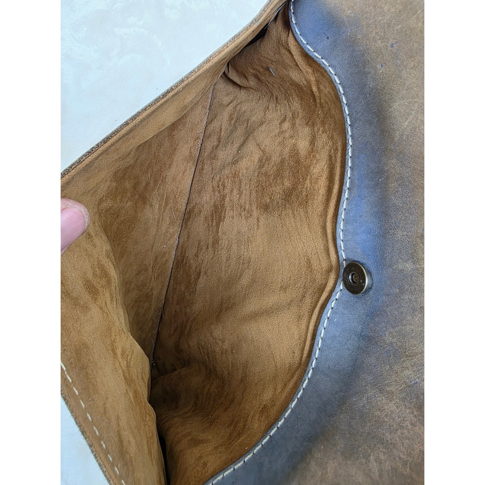 Patricia Nash Italian Leather Crossbody Bag Distressed Tan Blue Buckle Accent - Picture 14 of 16